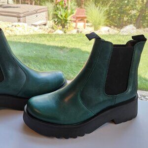 Fly London Green Chunky Platform Chelsea Boots